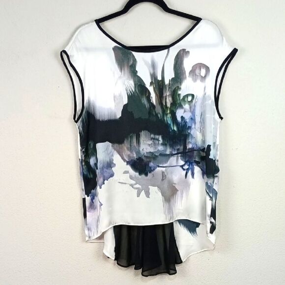 Kay Celine Womens Abstract Multicolor Sleeveless Sheer Silk Blend Top sz M - Picture 3 of 14